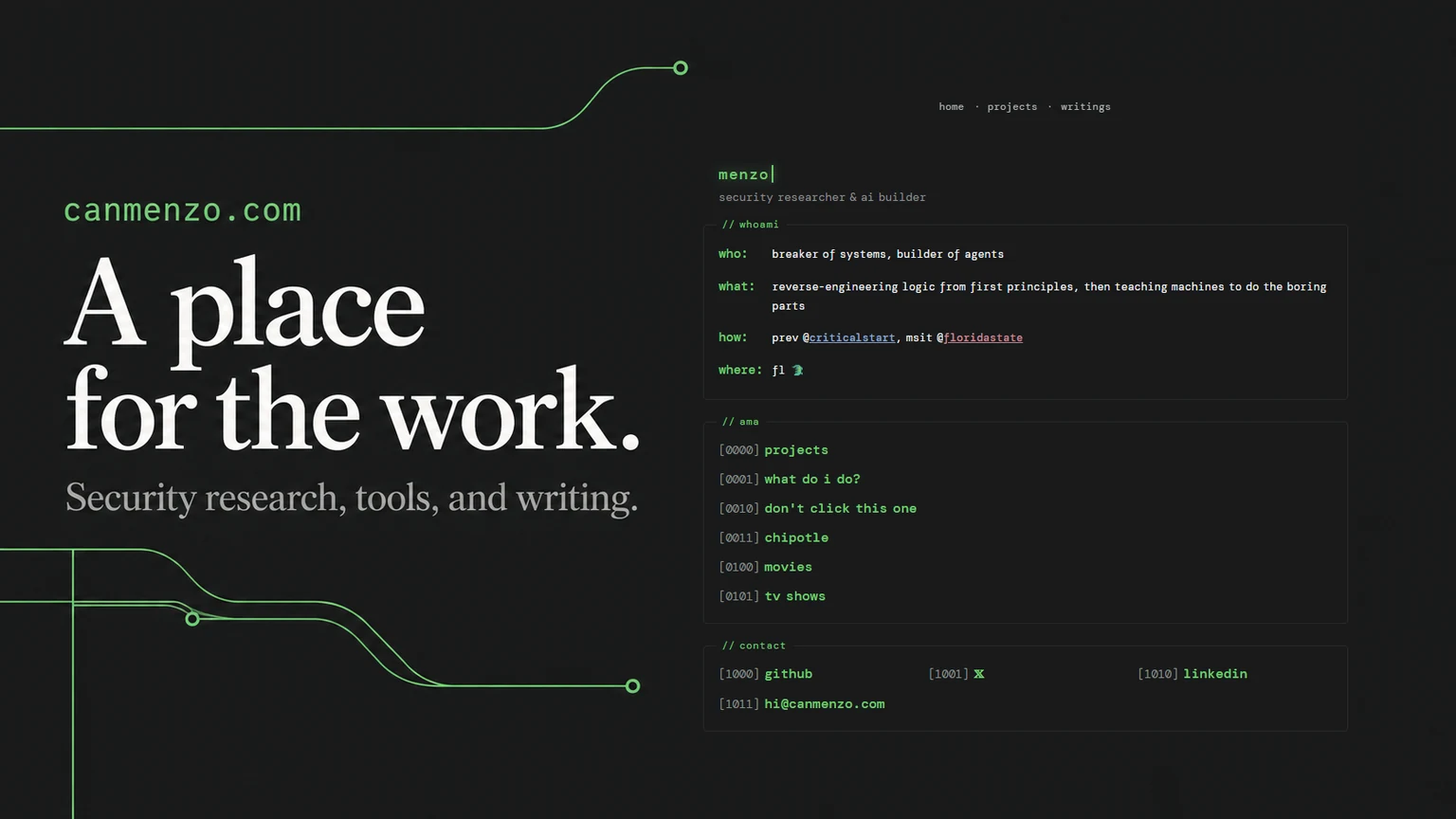 menzo.dev: A place for the work.